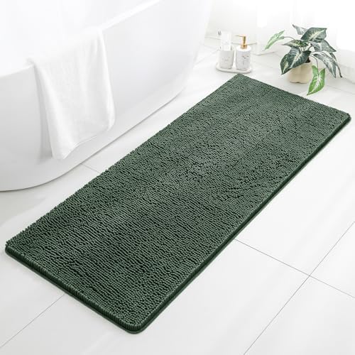 Chenille Bathroom Runner Rug 24"x60" Hunter Green, Plush Bath Mat by Kildoss