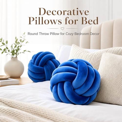 Petrella Jewel Blue Knot Pillow Ball, 8 Inch Round Accent Decorative Pillow - Image 5