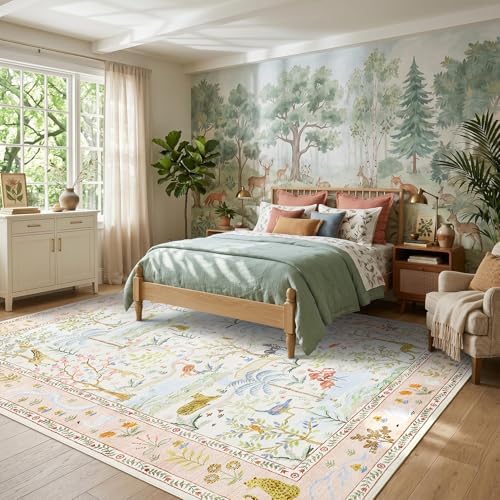 8x10 Washable Rug for Living Room Blush Animal Print Large Bedroom Rugs Non - Image 3