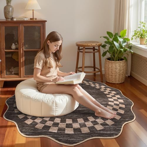 GarveeHome Washable Scalloped Round Rug 4ft Modern Solid Color Circle Rugs - Image 2