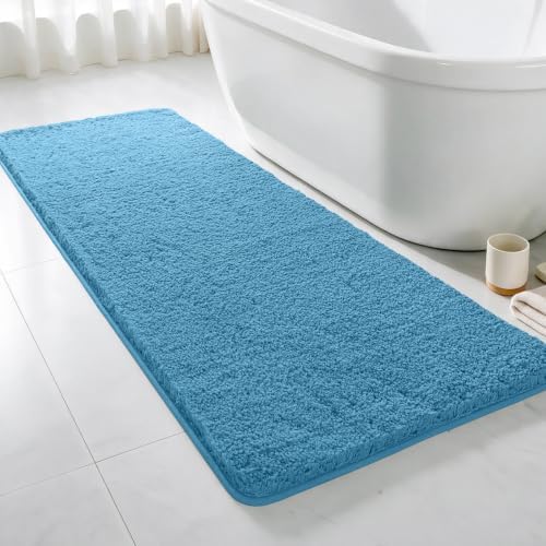 Polyester Bathroom Runner Rug 24"x60" Blue, Soft Shaggy Bath Mat by Kildoss