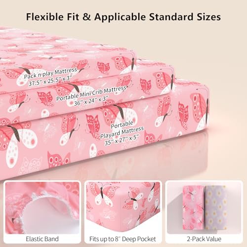 Pack N Play Sheets Fitted, Mini Crib Sheets, Breathable Soft Unisex Playard - Image 3
