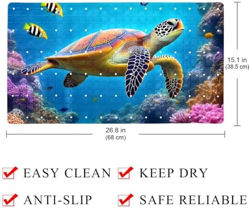 Bathtub Mat Non Slip 26.8x15.1In, Sea Turtle Corals Bath Mat - Image 4
