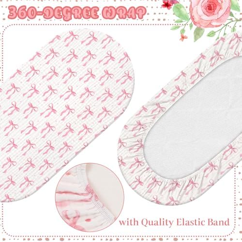Breling 2 Pcs Muslin Pink and Pink Bow Baby Bassinet Sheets - Image 2
