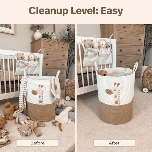 Giraffe Baby Laundry Basket, Tall Woven Rope Nursery Hamper, 20x15 in - Image 6