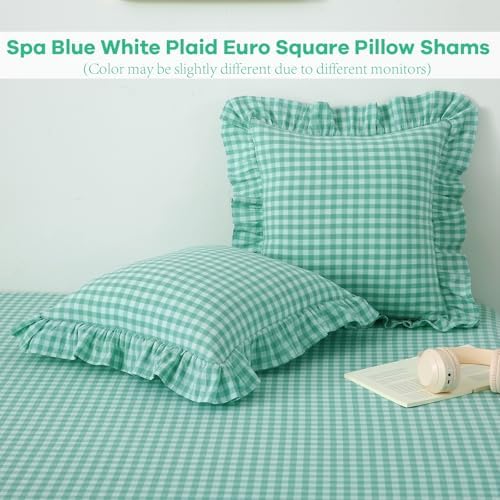 2 Pack Spa Blue Gingham Ruffle Throw Pillow Covers 22''x22'' - Image 2