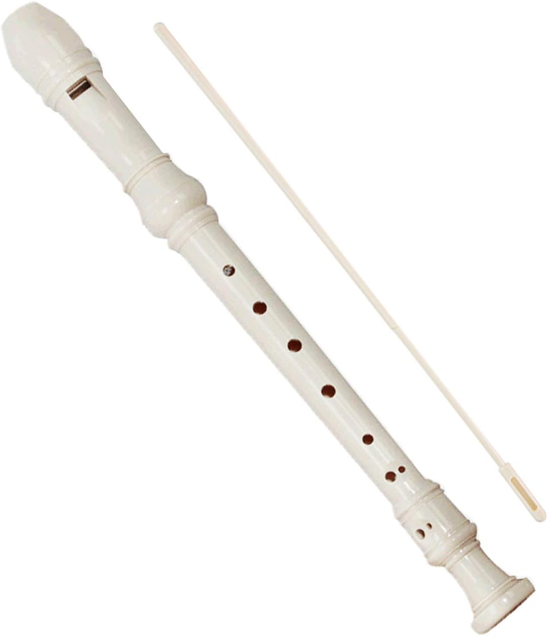 ABS Descant Soprano Recorder Instrument for Kids Adults Beginners，Joint Grease, Fingering Chart And Cleaning Kit，German Style (Ivory White)