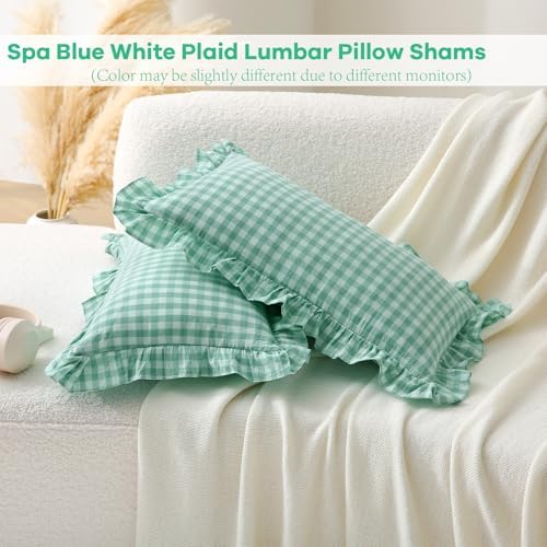 2 Pack Spa Blue Gingham Lumbar Throw Pillow Shams 12''x20'' - Image 2