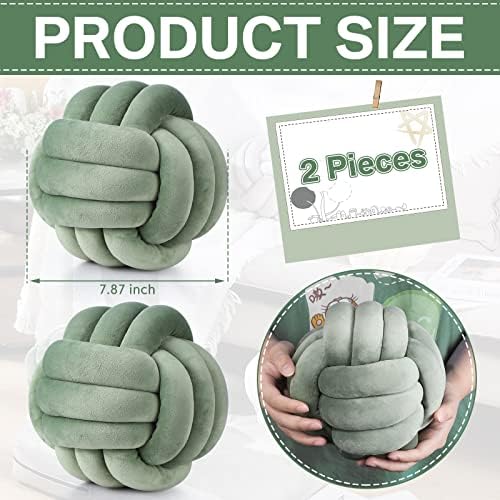 Namalu 7.87 Inches 2 Pcs Knot Pillow Decorative Throw Pillow, Dark Green - Image 2