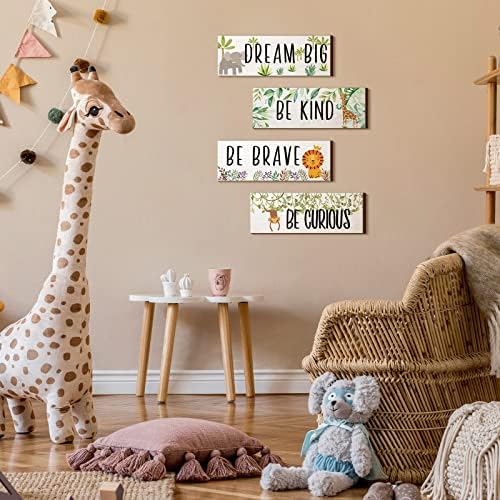 4 Pieces Woodland Nursery Decor Safari wall art Be kind brave curious Cute - Image 5