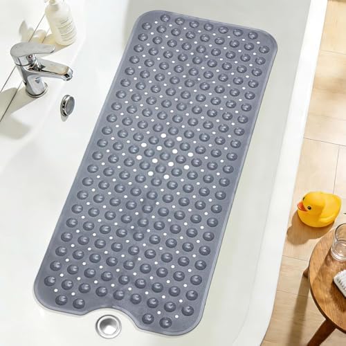Extra Long Bathtub Mat Non Slip Bath Mat Gray 40"x16" Full Size by NaolotureHome