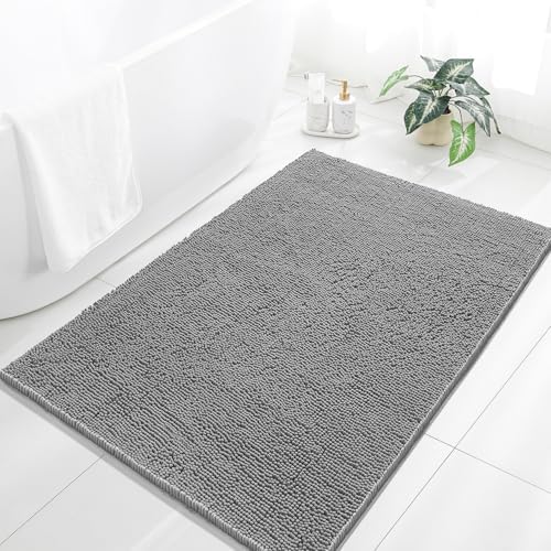 Chenille Bathroom Rug 40"x60" Gray, Large Plush Bath Mat by Kildoss