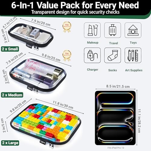 YQBRAO Clear Hard Shell Zipper Cases, 6 Multi-Size Organizers - Image 4