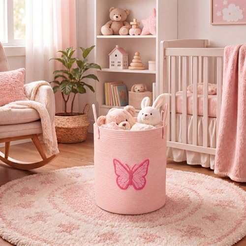 LemonRoad Butterfly Laundry Hamper Large Cotton Rope Storage Basket - Image 5