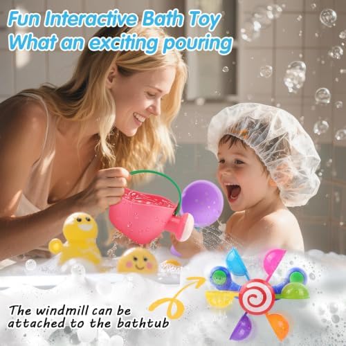 Baby Bath Toy, Kids Watering Can Bathing Spoons Windmill Water Toys Set of 3 - Image 4