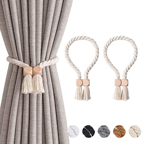 NICEEC 2 Pack Wooden Cube Magnetic Curtain Tiebacks Boho Home Decor Drape Tie by NICEEC