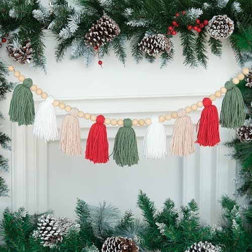 Boho Christmas Tassel Garland Wall Hanging Banner by DCJHFJ