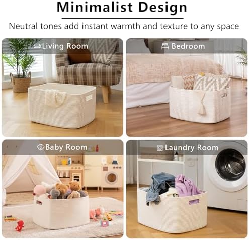 OIAHOMY 96L XXXLarge Blanket Basket Woven Cotton Rope Storage Basket White - Image 6