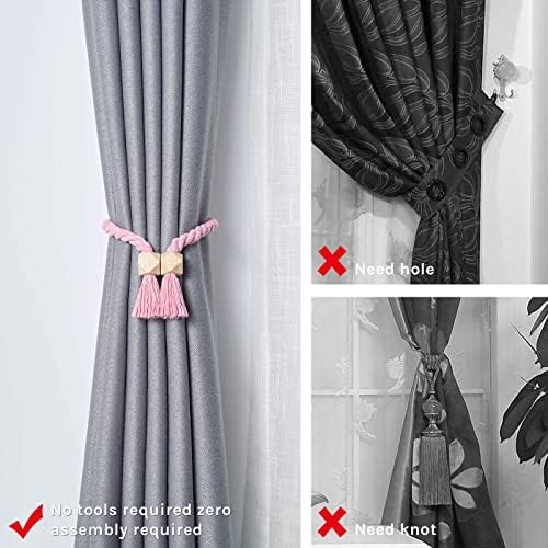 NICEEC 4 Pack Wooden Polyhedron Magnetic Curtain Tiebacks Boho Home Decor Drape - Image 2