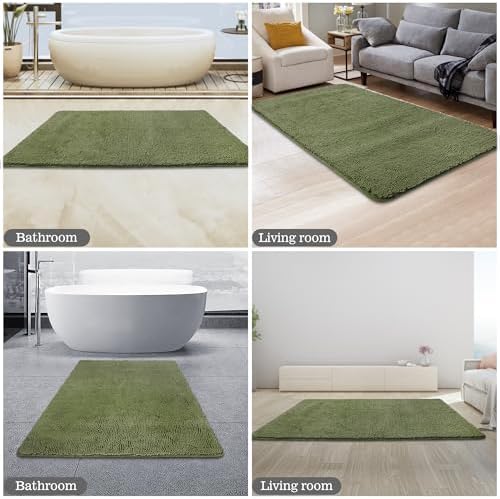 Yeaban Chenille Sage Bathroom Rug 30"x50", Non-Slip Rubber Backing - Image 5