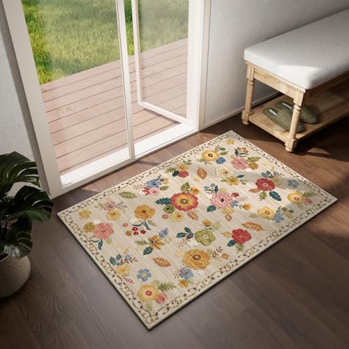 Washable Small Area Rug for Entryway: 2x3 Throw Rugs Non Slip Floral Carpet - Image 4