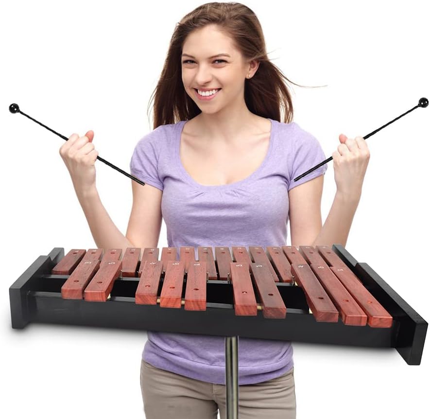 TNZMART 25 Note Xylophone Wooden Glockenspiel Xylophone with Mallet Professional Percussion Instrument (Xylophone with stand)