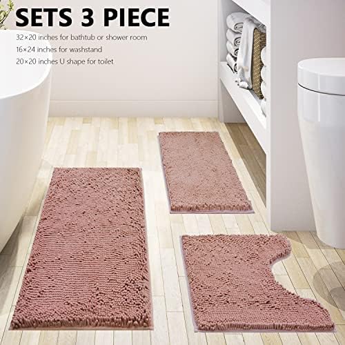 Bathroom Rugs Chenille 3-Piece Extra Soft and Absorbent Shag Bathroom Rugs - Image 3