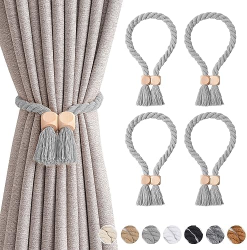 NICEEC 4 Pack Wooden Cube Magnetic Curtain Tiebacks Boho Home Decor Drape Tie by NICEEC