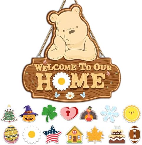 Winnie Welcome Sign for Door Decor, the Pooh Welcome to Our Home Sign by Hatzelou
