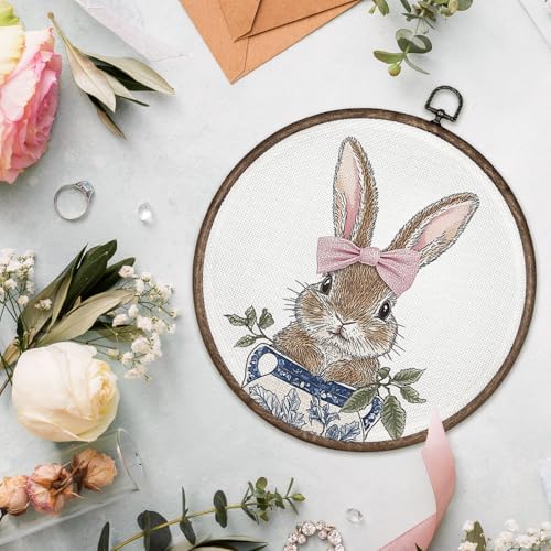 GWFSJYU Bunny Framed Wall Art, Chinoiserie Rabbit Round Canvas Prints Wall Art - Image 3