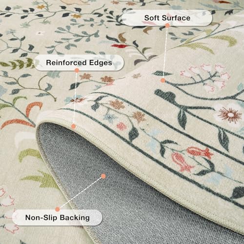Runner Rug Washable Runners Kitchen Rugs Non Slip Neutral Floral Carpet - Image 6