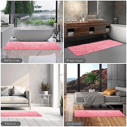 Yeaban Chenille Pink Bathroom Runner Rug 24"x60" - Image 6