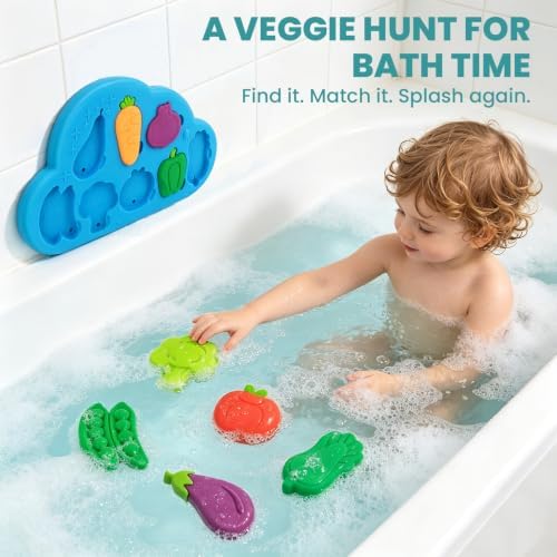 Silicone Bath Toys for Kids Ages 1-3 Toddler Veggies Matching Puzzles Set - Image 2