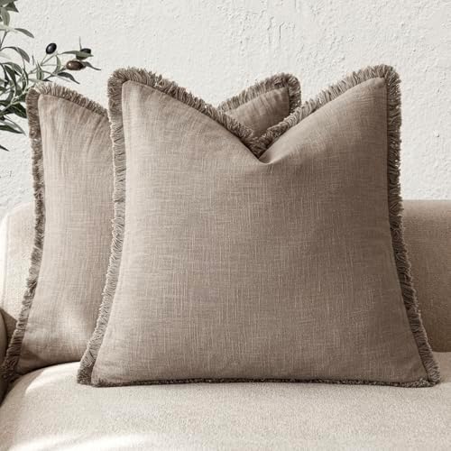 Foindtower Decorative Linen Fringe Throw Pillow Covers 20×20 Inch by Foindtower