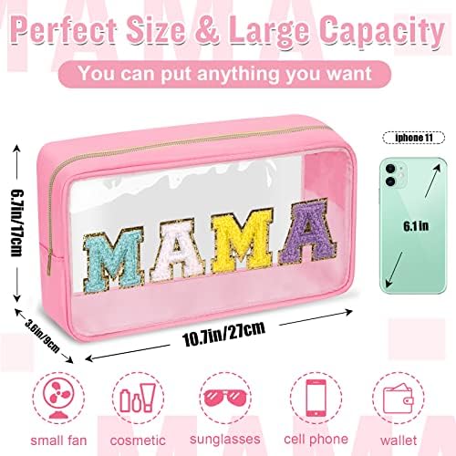 Chenille Letter Clear Makeup Bags Mama Pouch, Preppy Patch Makeup Bag - Image 2