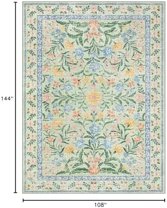 Wonnitar Machine Washable Area Rugs 9x12, Soft Sage Green Floral Rug - Image 2