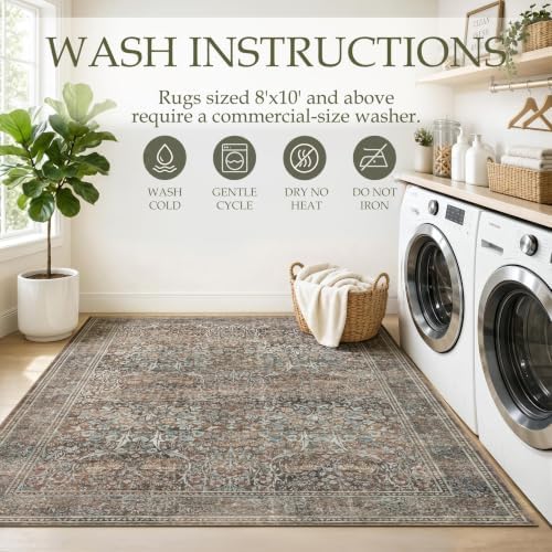 JOLLYVOGUE Entryway Rug, 2x3 Washable Vintage Floral Rug, Vintage Brown - Image 7
