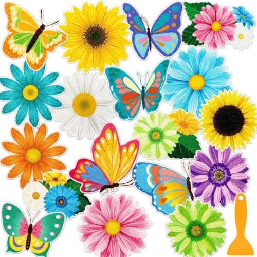 Fullhawl 30 Pcs Butterfly Sun Flower Non Slip Bathtub Stickers 4.72 x 4.72 Inch by Fullhawl