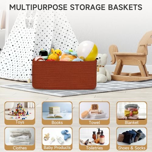 3 Pack Storage Baskets for Organizing, 13.7×9.5×6.3", Brick Red - Image 6