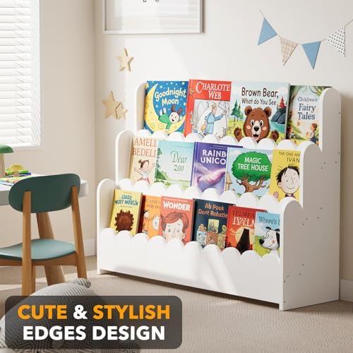 SpaceAid 3-Tier Scalloped Bookshelf, Montessori Bookcase - Image 4