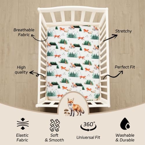 4 Pack Woodland Forest Animals Wood Neutral Unisex Fitted Baby Crib Sheets Set - Image 5