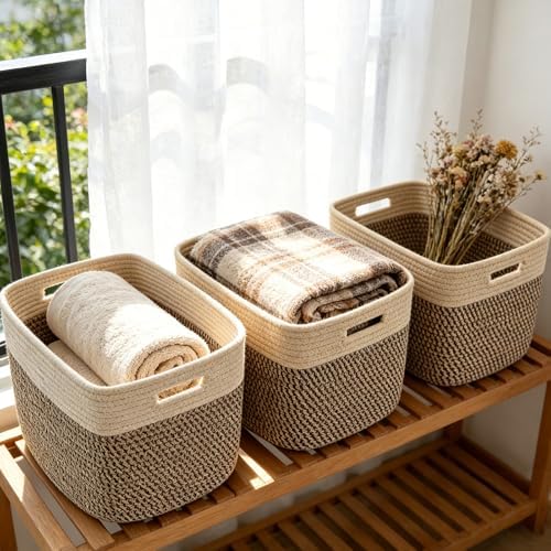 3 Pack Woven Baskets, Storage Baskets by HZFTJOY