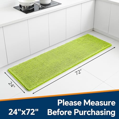 Chenille Bathroom Runner Rug 24"x72" Lime Green, Plush Bath Mat - Image 2