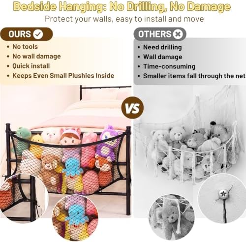 Stuffed Animal Storage Net for Kids, 2 Pack Bedside Toy Organizer Net - Image 5