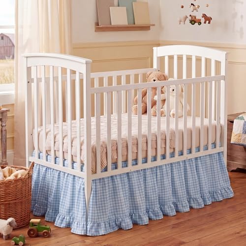 Gingham Crib Skirt Dust Ruffle 52 x 28 Inch 100% Cotton - Image 4