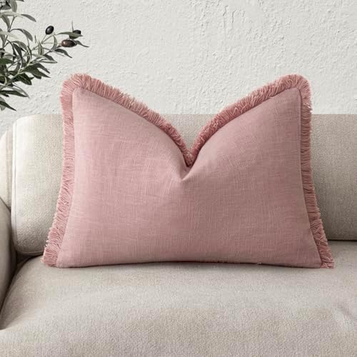 Foindtower Decorative Linen Fringe Lumbar Throw Pillow Covers Cozy Boho by Foindtower