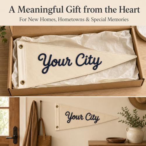 Custom City Name Canvas Pennant Flag, Embroidered City Name Banner Decor - Image 5