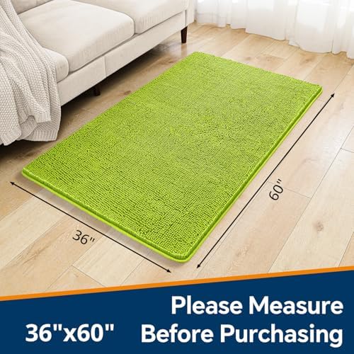 Chenille Bathroom Rug 36"x60" Lime Green, Large Plush Bath Mat - Image 2