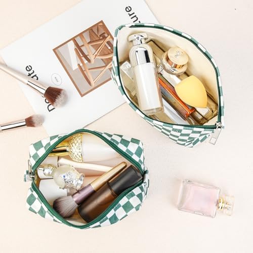 SOIDRAM 2 Pcs Checkered Makeup Bag Large Cosmetic Bag Toiletry Bag Makeup Pouch - Image 4