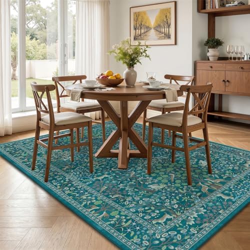 Teal Tree of Life Area Rug 5x8, Boho Farmhouse Carpet - Image 5